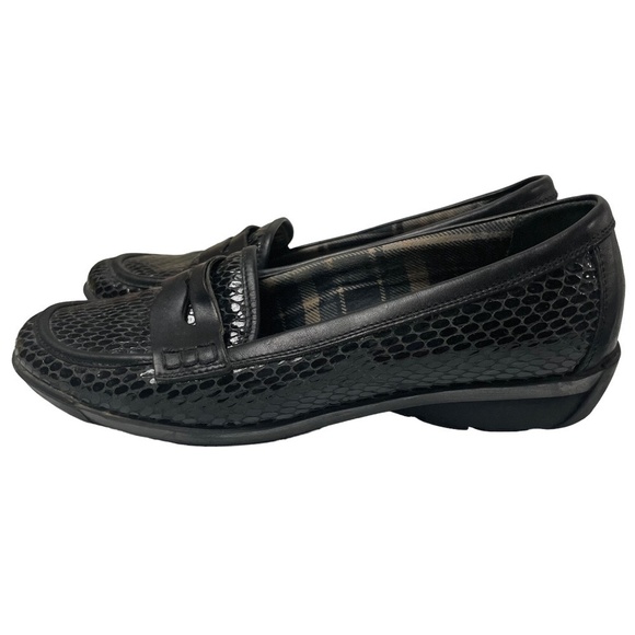 Aquatalia Snakeskin Embossed Leather Penny Loafers Driving Mocs Black Size 6 - Picture 2 of 11